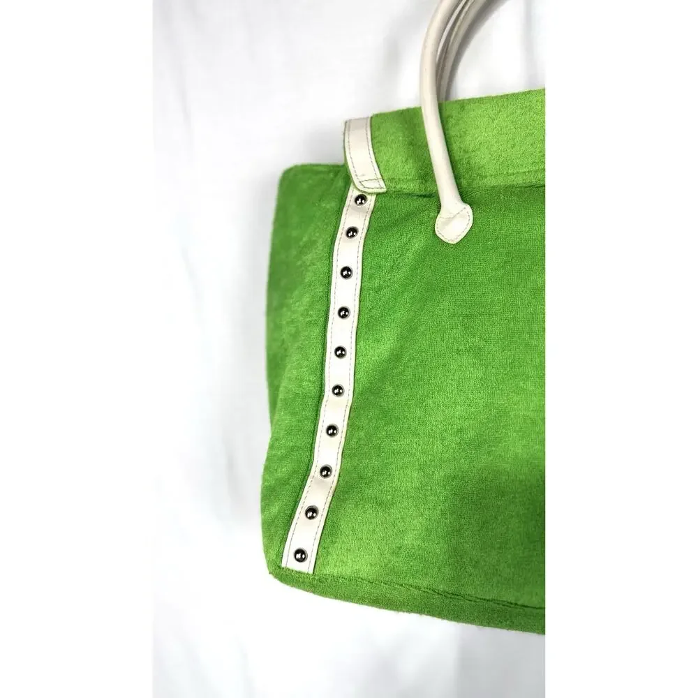 Sanrio Hello Kitty Green/White Tote Snap Closure Inner Pockets Studded Silver